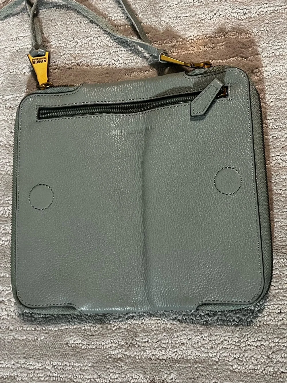 Aimee Kestenberg Gray Pebbled Leather 2 fold Zip Pulls wristlet in Gold Hardware